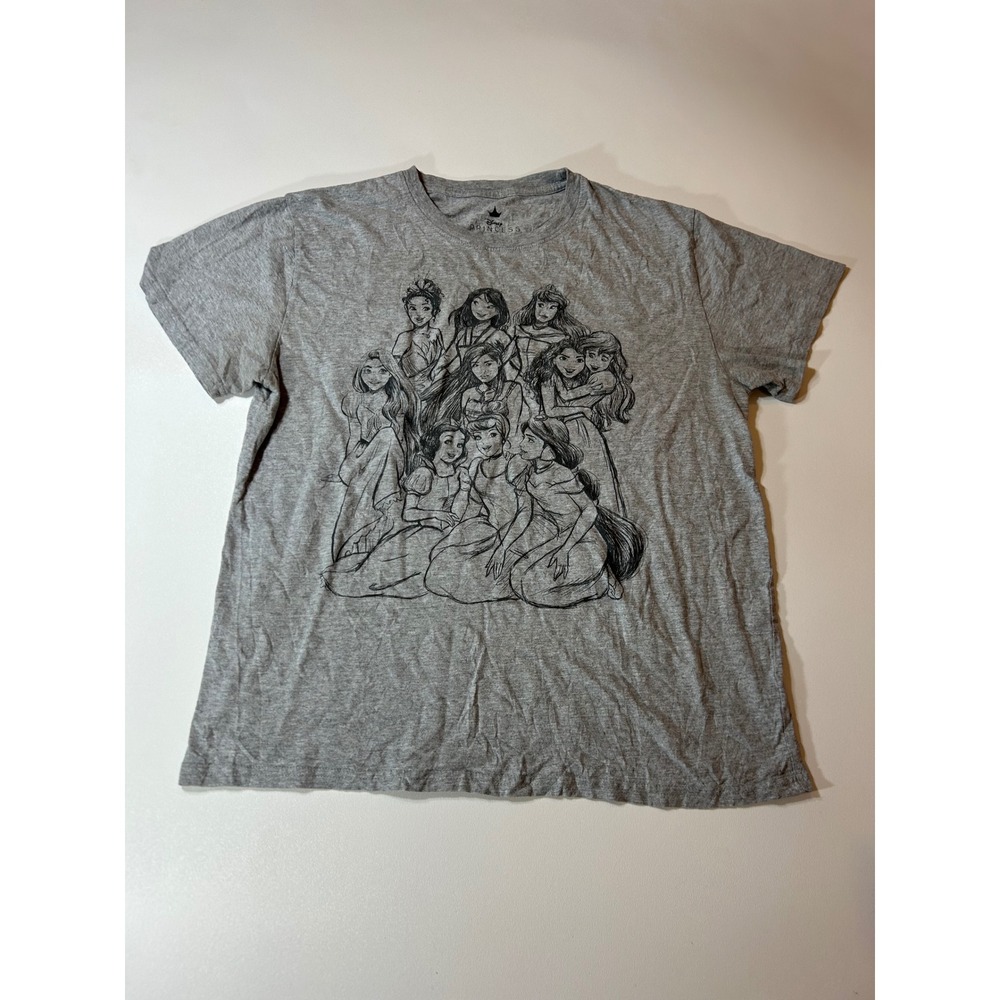 Disney T-Shirt Women's XXL Gray Princess Sketch Graphic Short Sleeve